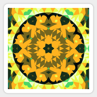 Retro Mandala Flower Orange Yellow and Green Sticker